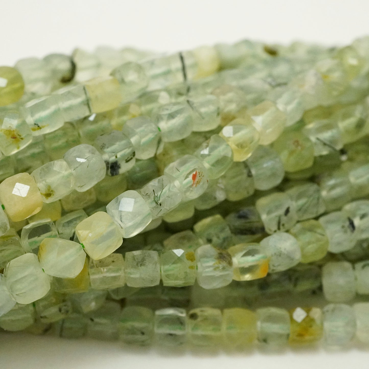 Prehnite (Cube)(Micro)(Faceted)(4mm)(15"Strand)