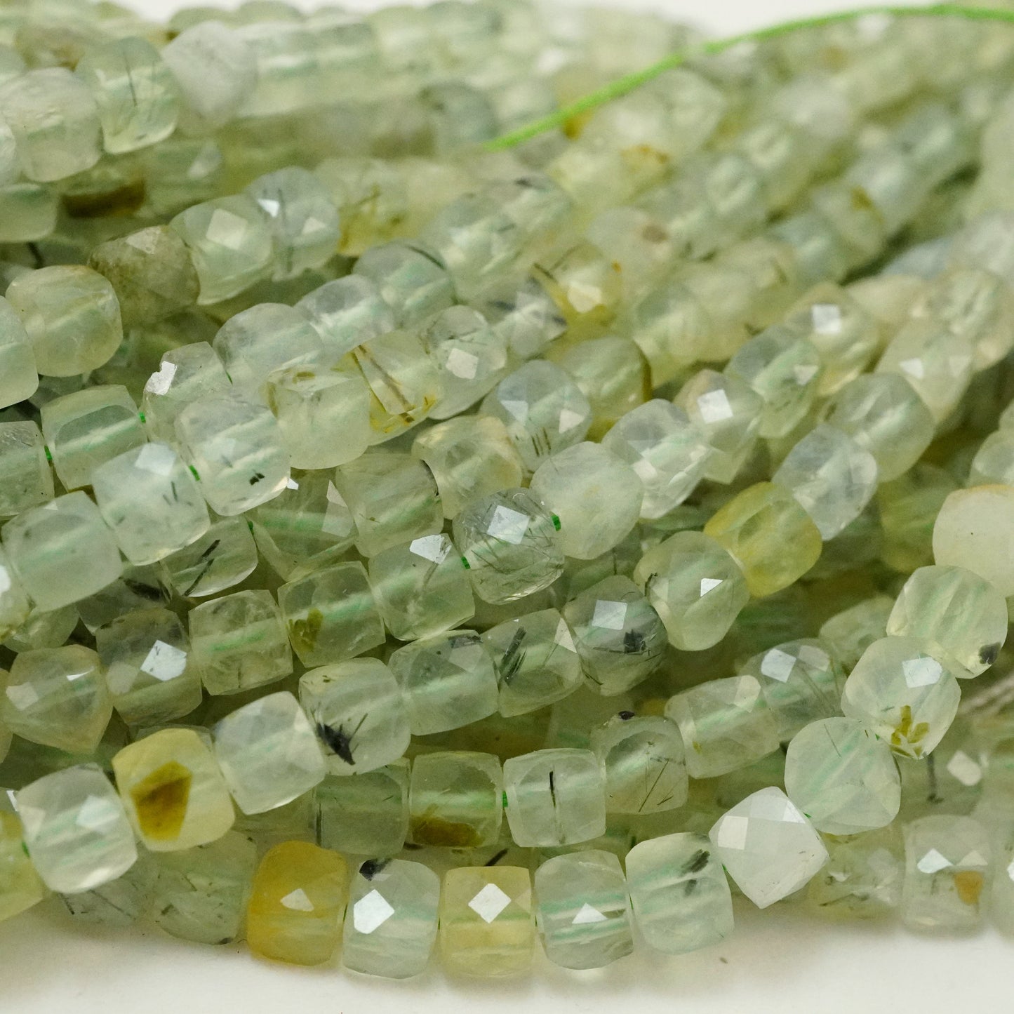 Prehnite (Cube)(Micro)(Faceted)(4mm)(15"Strand)