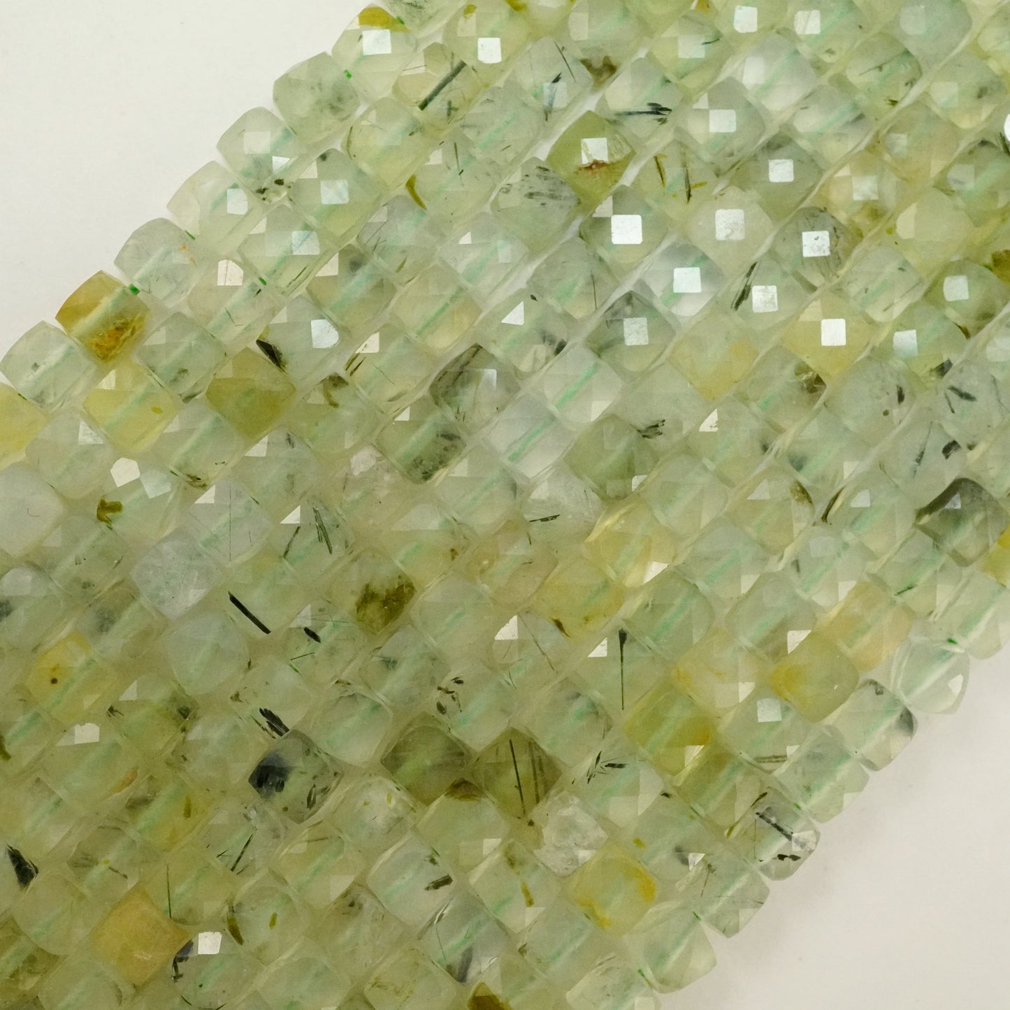 Prehnite (Cube)(Micro)(Faceted)(4mm)(15"Strand)