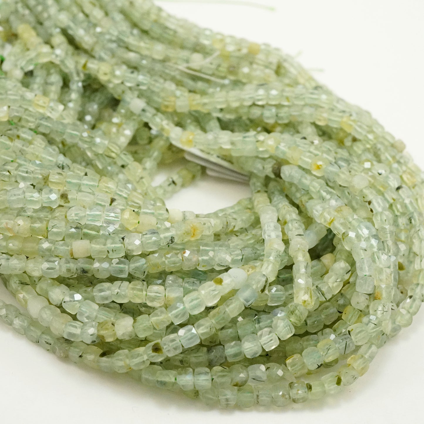 Prehnite (Cube)(Micro)(Faceted)(4mm)(15"Strand)