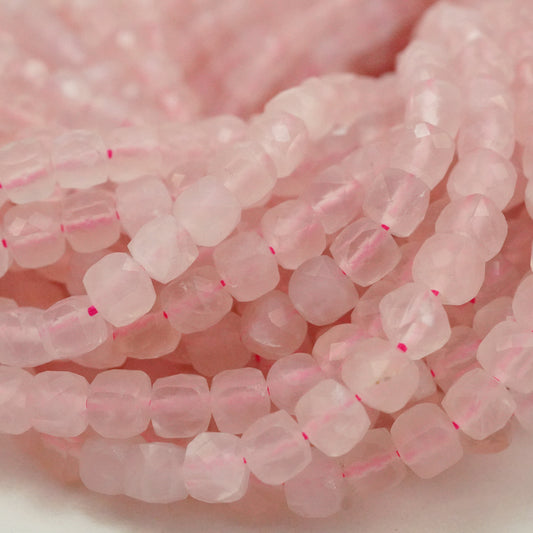 Rose Quartz (Cube)(Micro)(Faceted)(4mm)(15"Strand)