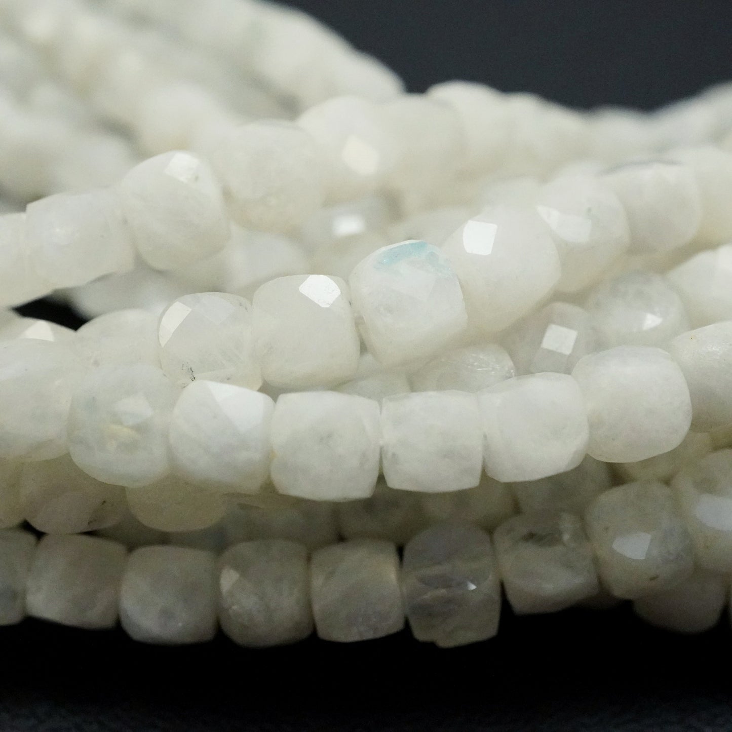 Rainbow Moonstone (Cube)(Micro)(Faceted)(4mm)(15"Strand)