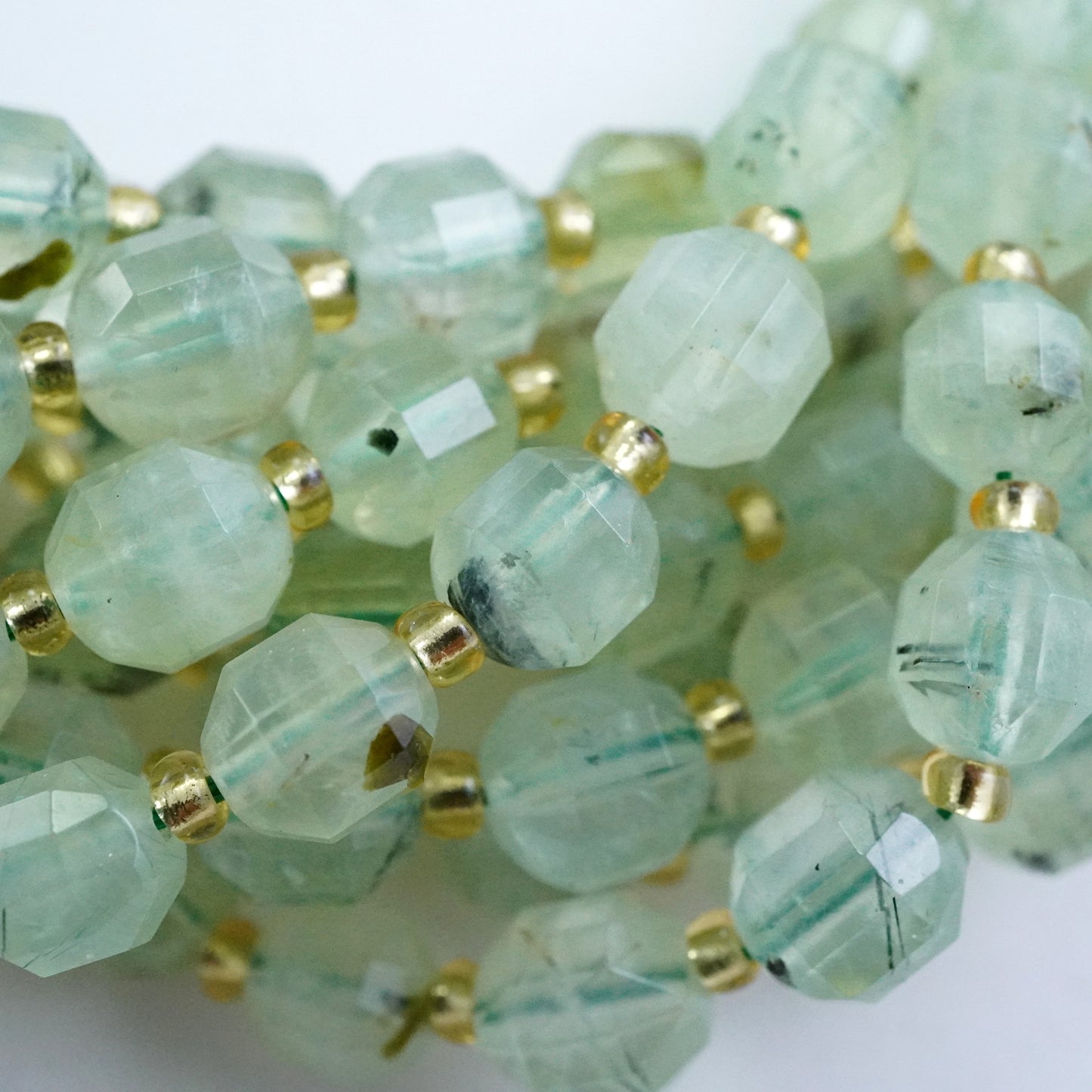 Prehnite (Barrel)(Faceted)(8x7mm)(16"Strand)