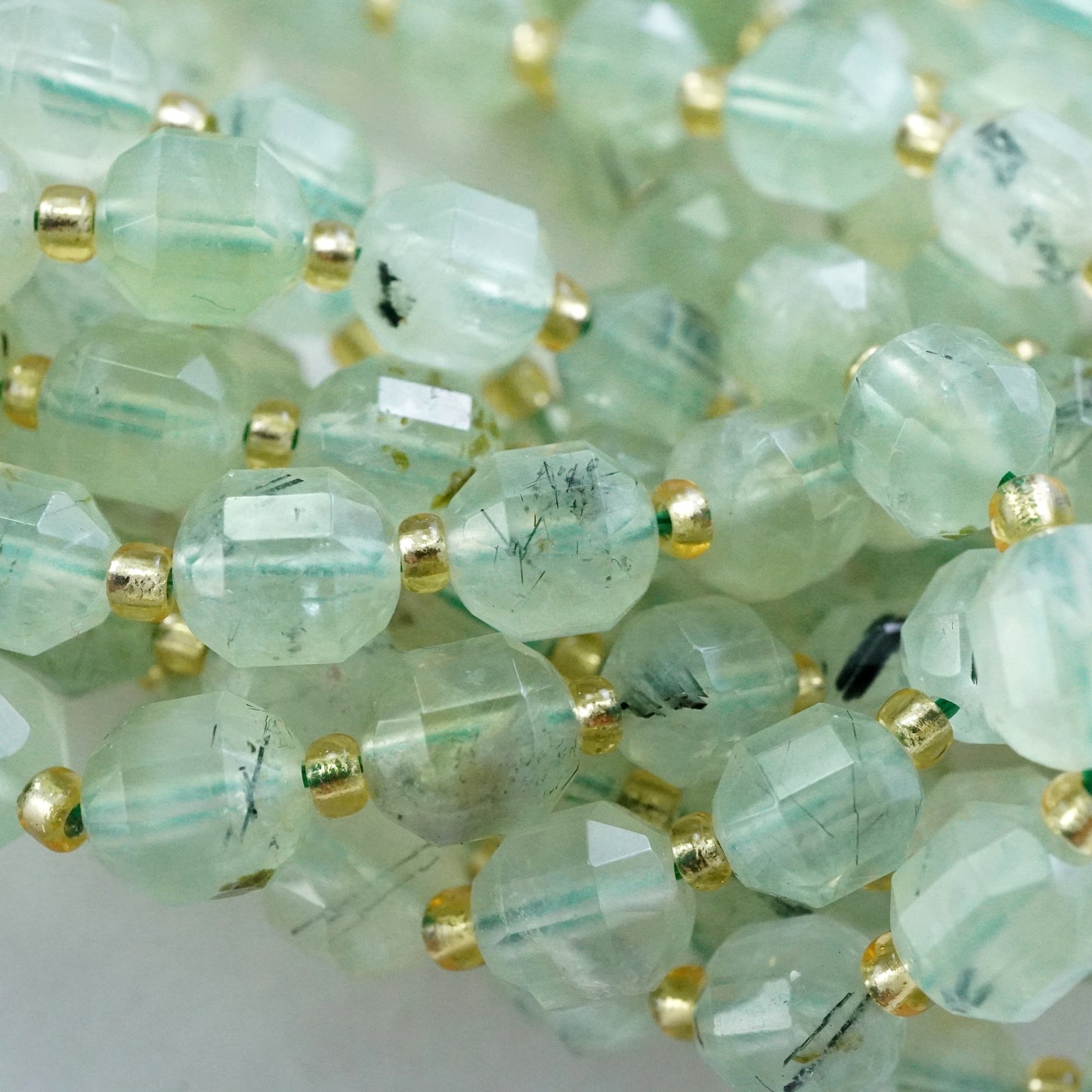 Prehnite (Barrel)(Faceted)(8x7mm)(16"Strand)