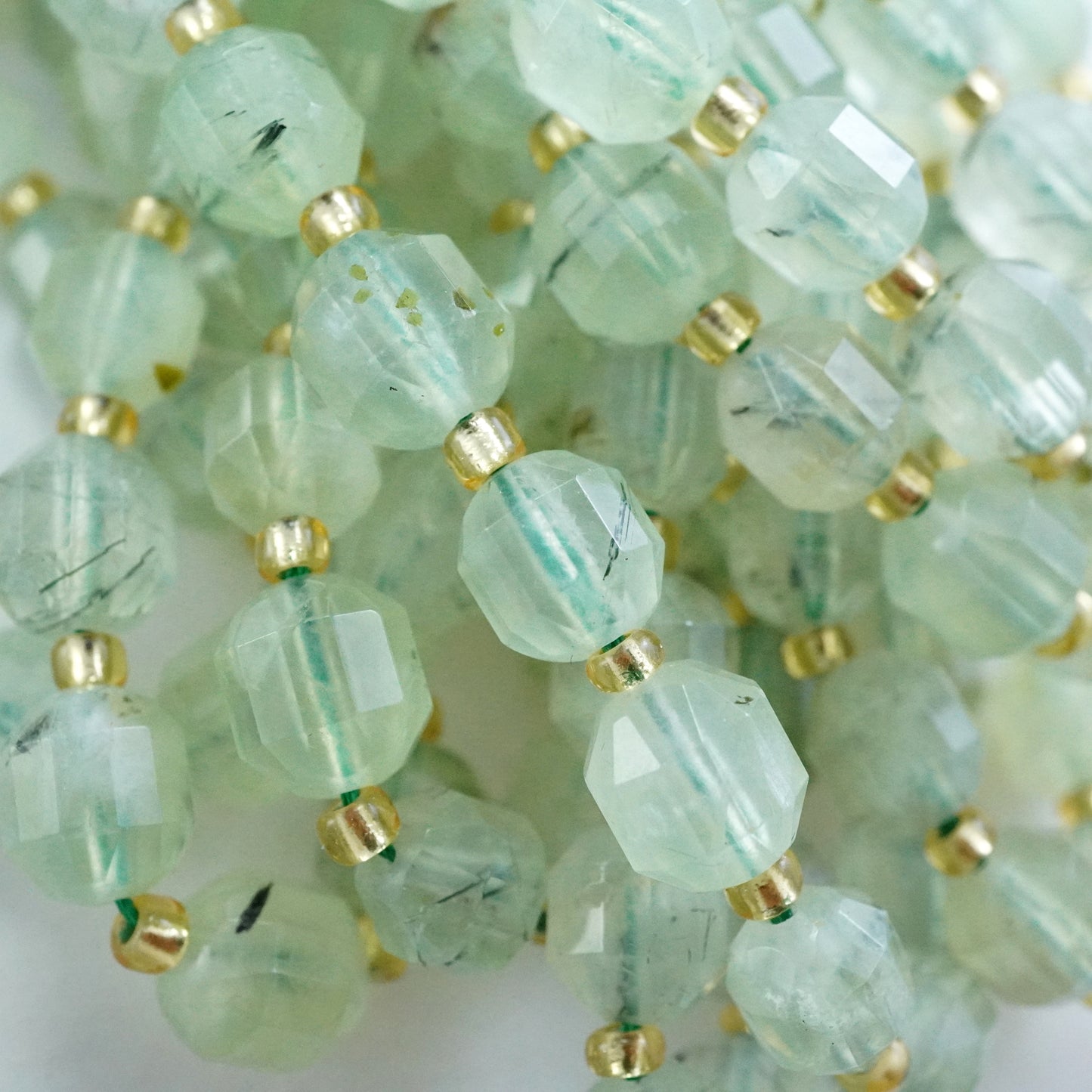 Prehnite (Barrel)(Faceted)(8x7mm)(16"Strand)