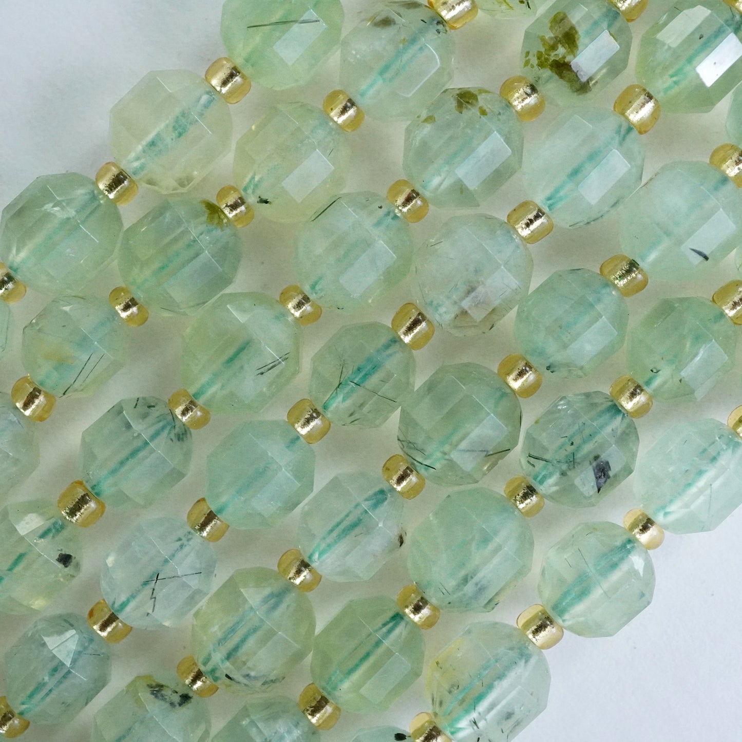 Prehnite (Barrel)(Faceted)(8x7mm)(16"Strand)