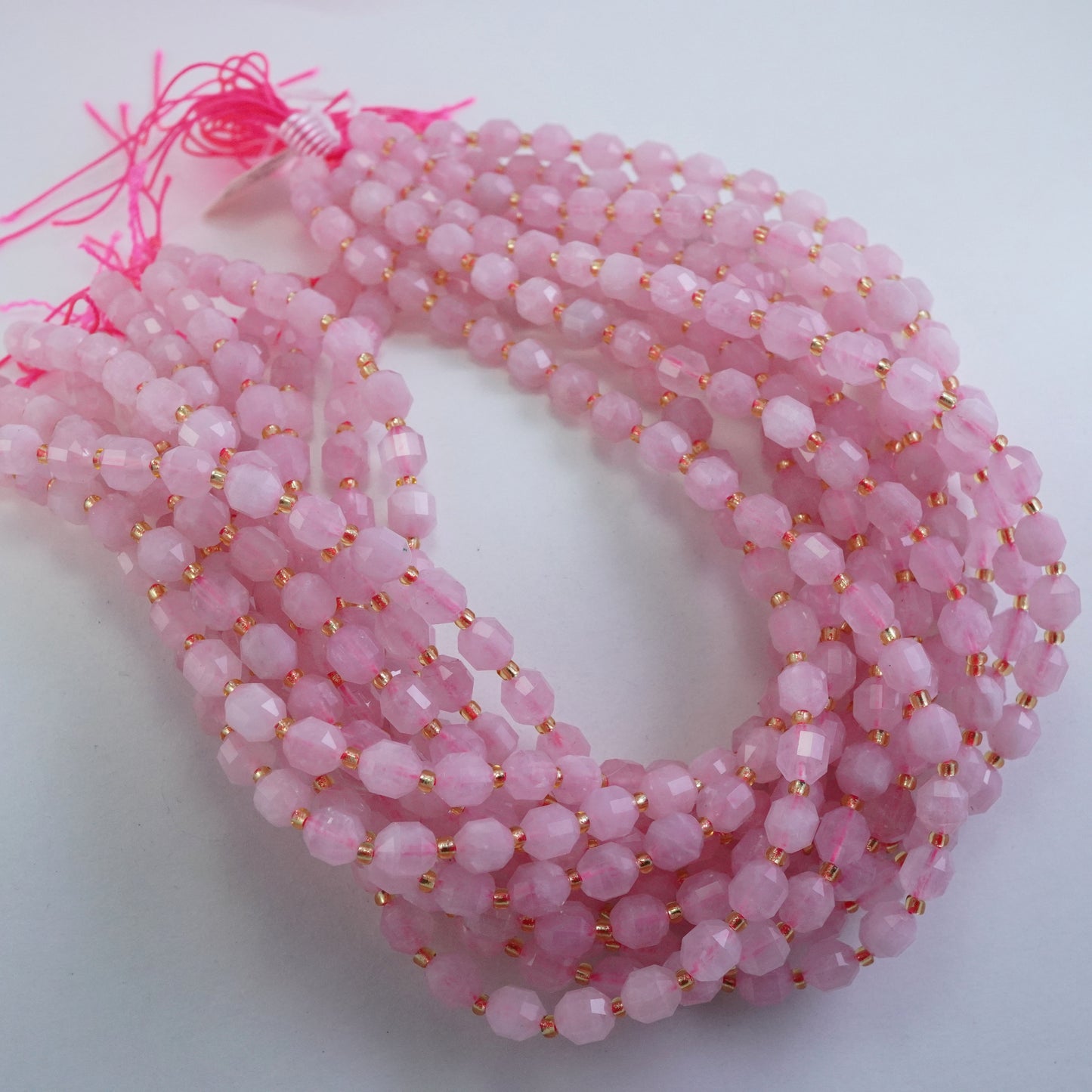 Rose Quartz (Barrel)(Faceted)(8x7mm)(16"Strand)