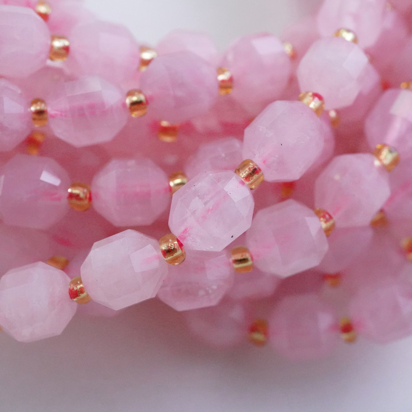 Rose Quartz (Barrel)(Faceted)(8x7mm)(16"Strand)