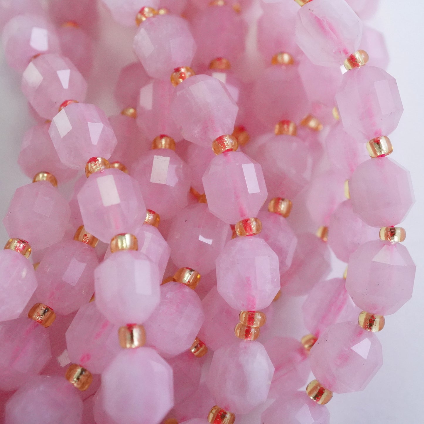 Rose Quartz (Barrel)(Faceted)(8x7mm)(16"Strand)