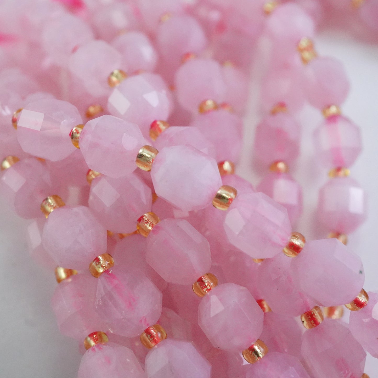 Rose Quartz (Barrel)(Faceted)(8x7mm)(16"Strand)