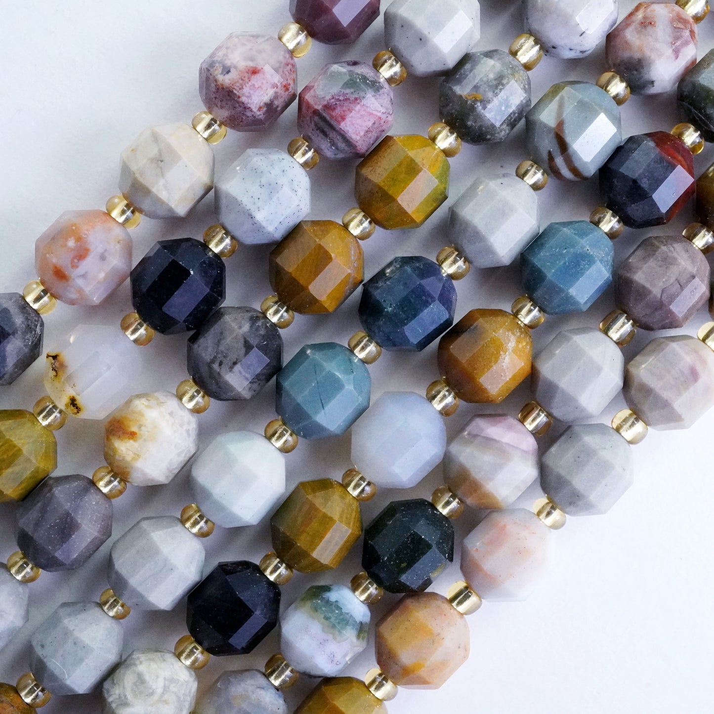 Ocean Jasper (Barrel)(Faceted)(8x7mm)(16"Strand)