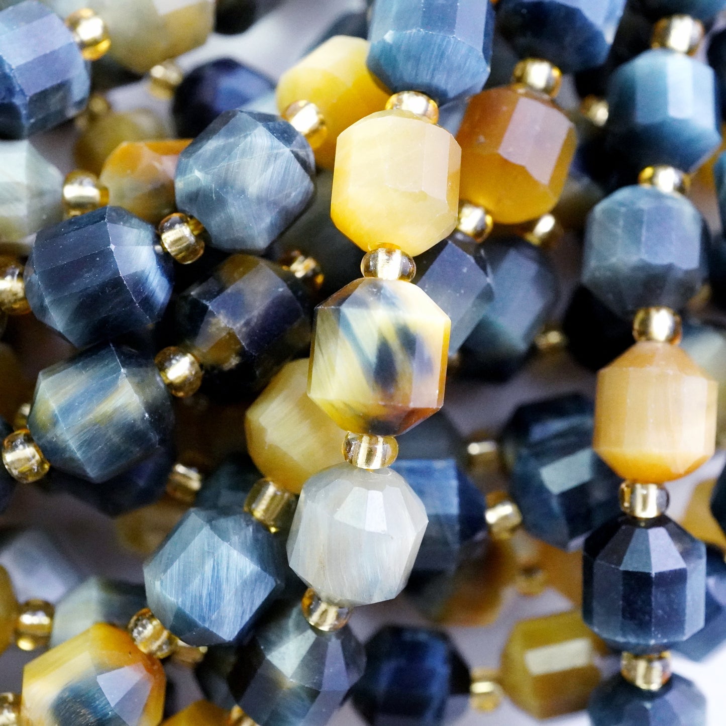 Golden Hawk's Eye (Barrel)(Faceted)(8x7mm)(16"Strand)