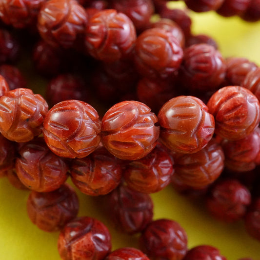 Red Sponge Coral (Round)(Carved)(8mm)(16"Strand)