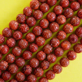 Red Sponge Coral (Round)(Carved)(8mm)(16"Strand)