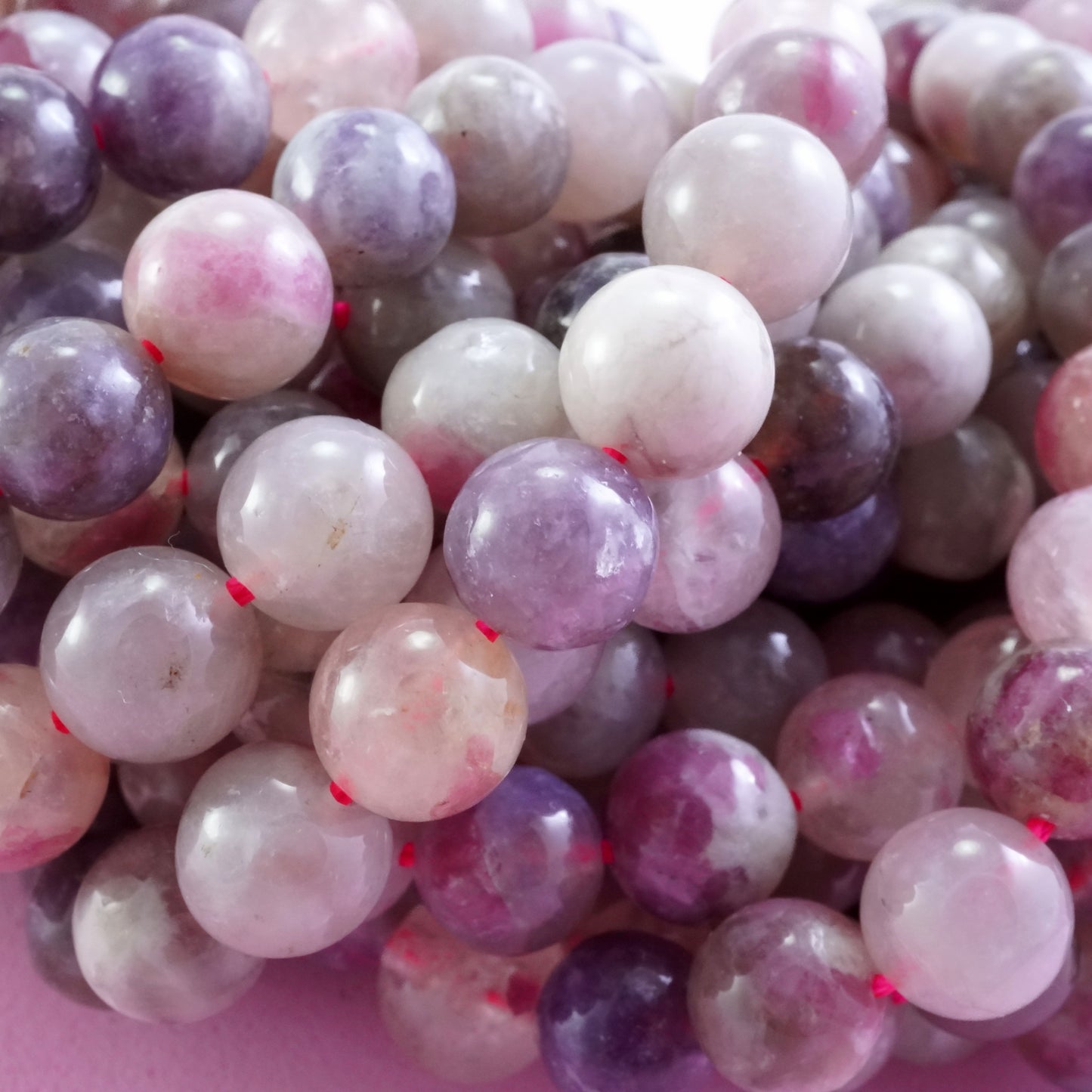 Pink Tourmaline and Lepidolite in Quartz (Round)(Smooth)(6mm)(8mm )(10mm)(16"Strand)