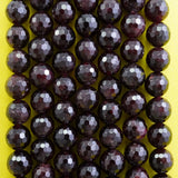 Red Garnet (Round)(Faceted)(4mm)(6mm)(8mm)(10mm)(12mm)(16"Strand)
