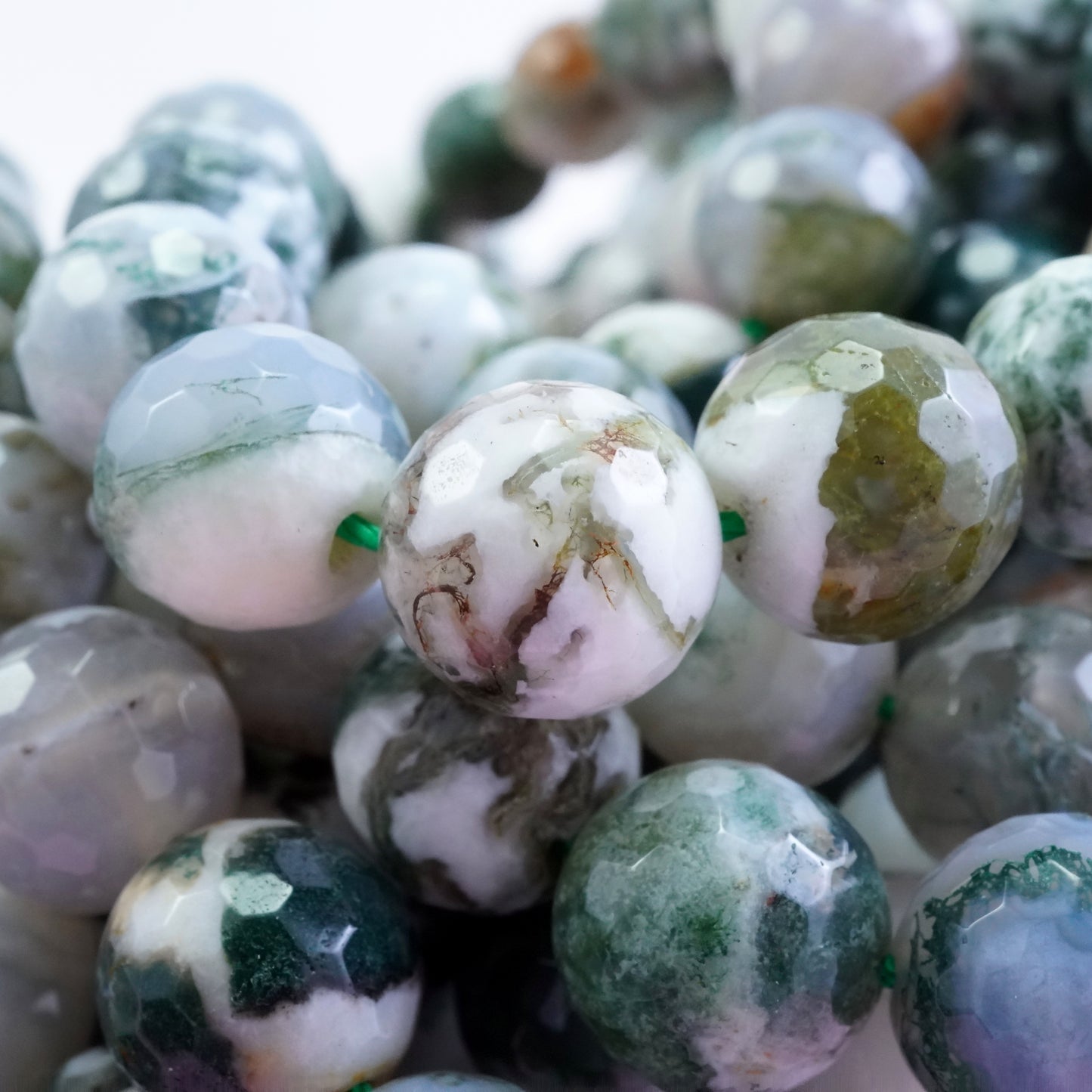 Tree Agate (Round)(Faceted)(6mm)(8mm)(10mm)(16"Strand)