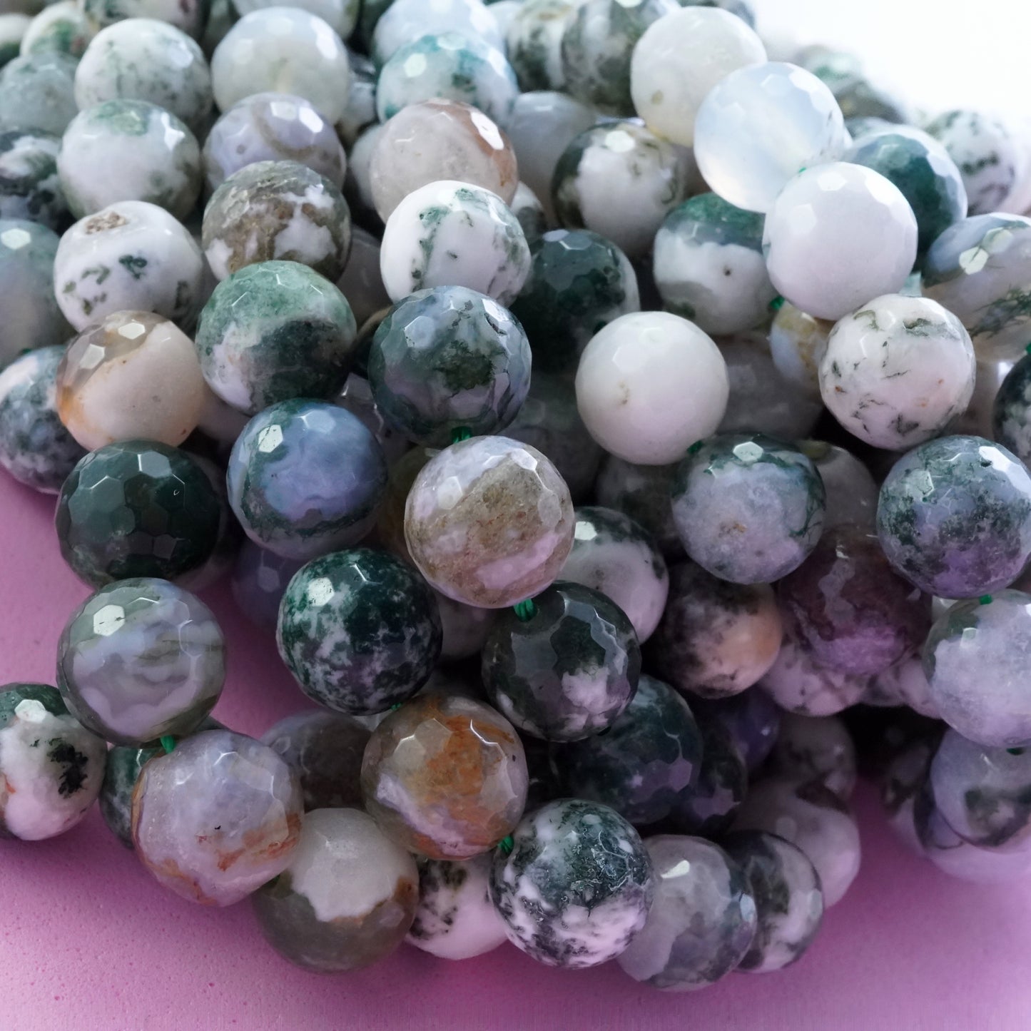 Tree Agate (Round)(Faceted)(6mm)(8mm)(10mm)(16"Strand)