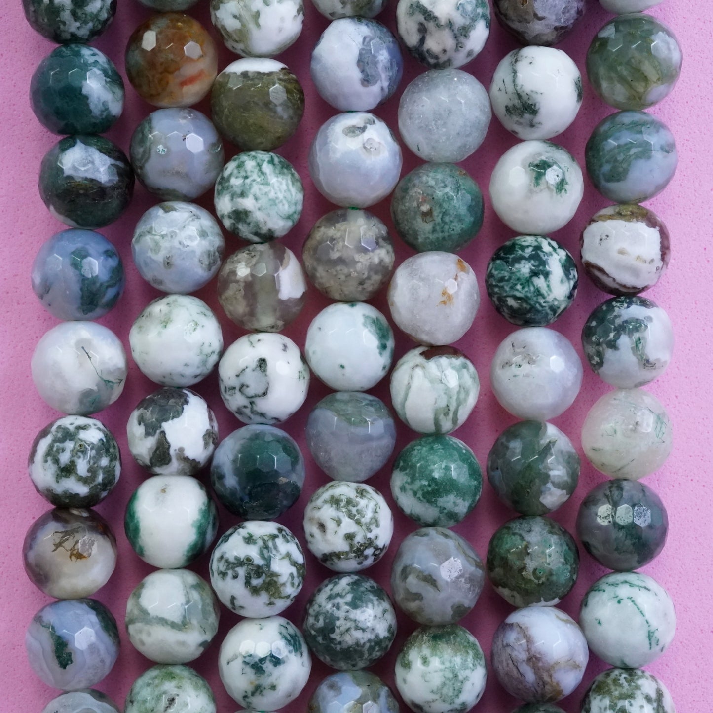 Tree Agate (Round)(Faceted)(6mm)(8mm)(10mm)(16"Strand)