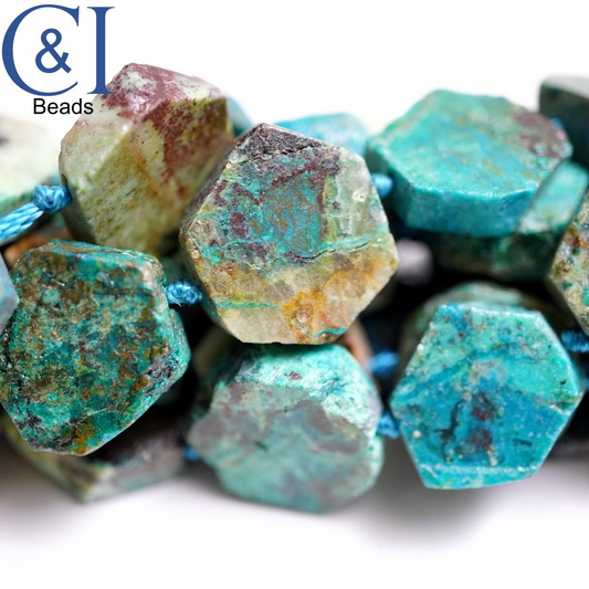 Chrysocolla (Hexagon)(Matte)(Raw)(15mm)(17"Strand)
