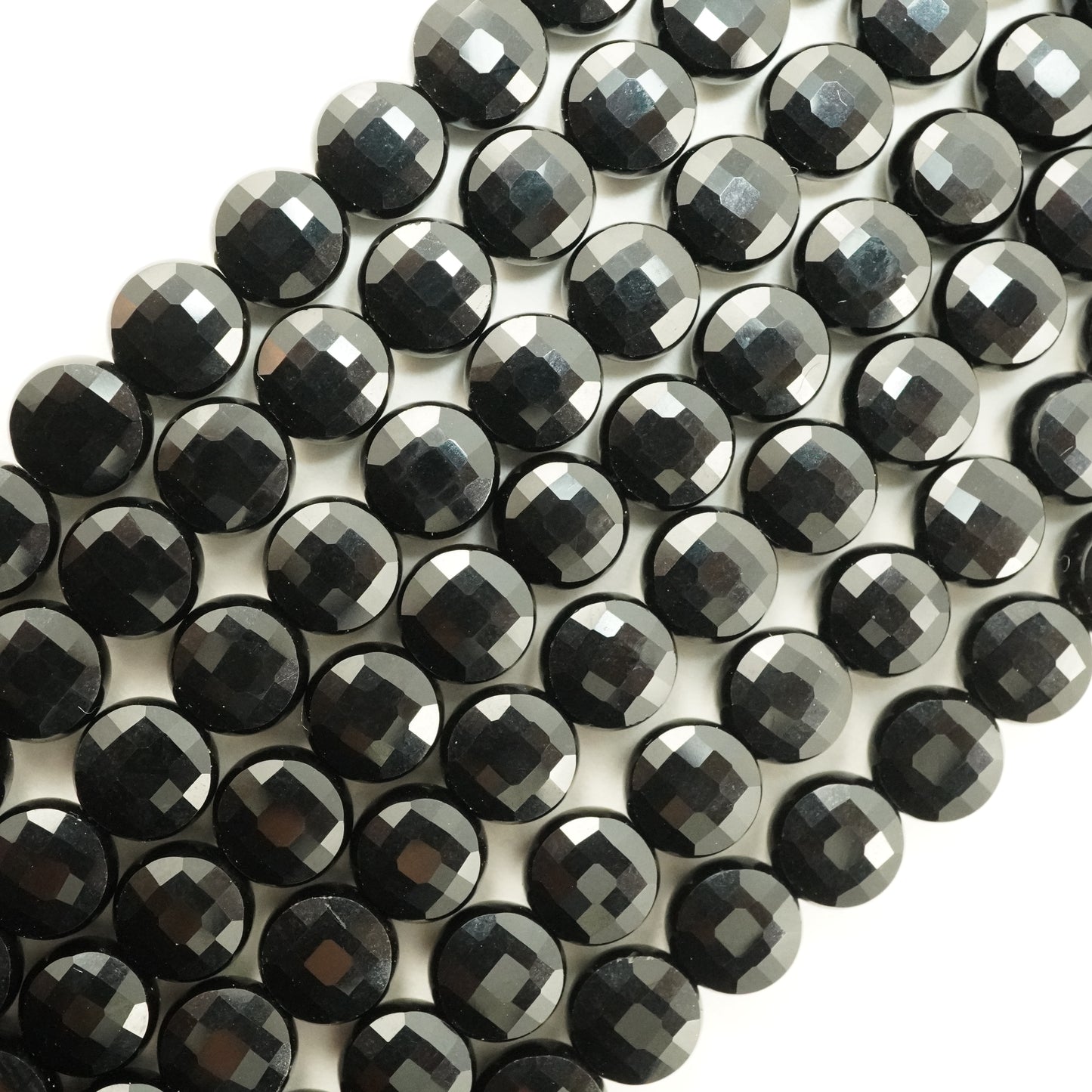 Black Onyx (Coin)(Micro)(Faceted)(6×4mm)(15"Strand)