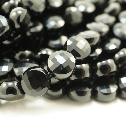 Black Onyx (Coin)(Micro)(Faceted)(6×4mm)(15"Strand)