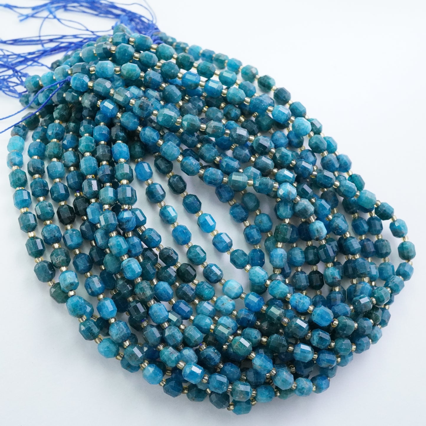 Blue Apatite (Barrel)(Faceted)(8x7mm)(16"Strand)