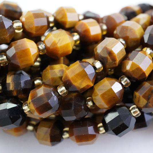 Tiger Eye (Barrel)(Faceted)(8x7mm)(16"Strand)