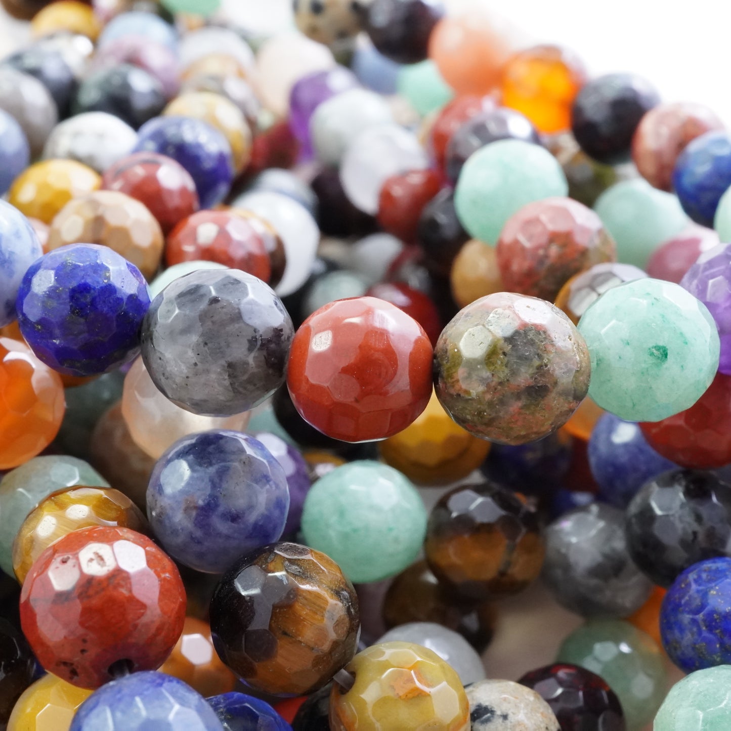 Mix Gem Stones (Round)(Faceted)(4mm)(6mm)(8mm)(10mm)(16"Strand)