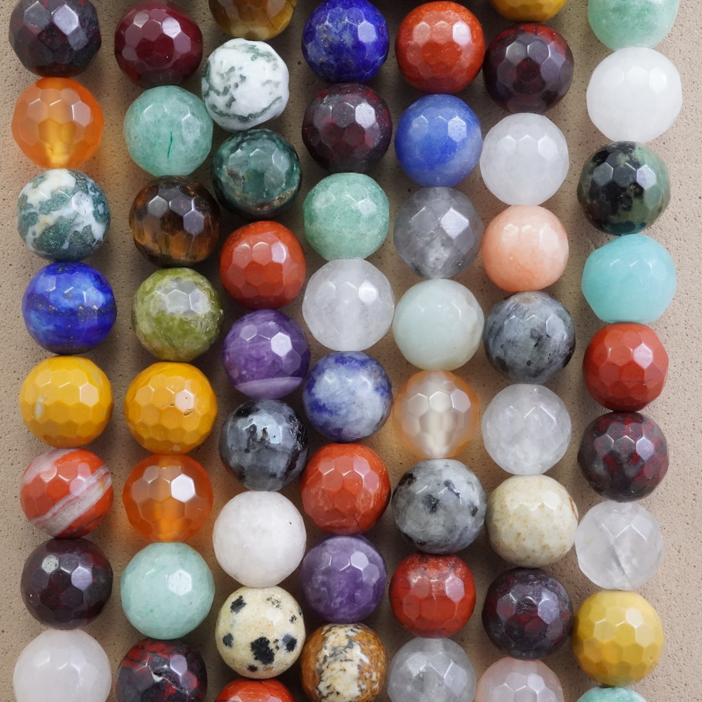 Mix Gem Stones (Round)(Faceted)(4mm)(6mm)(8mm)(10mm)(16"Strand)