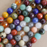 Mix Gem Stones (Round)(Faceted)(4mm)(6mm)(8mm)(10mm)(16"Strand)