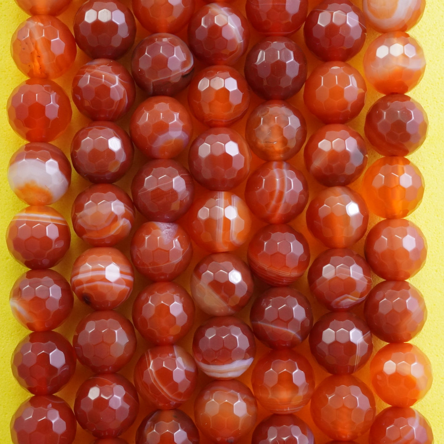 Red Sardonyx (Round)(Faceted)(4mm)(6mm)(8mm)(10mm)(16"Strand)