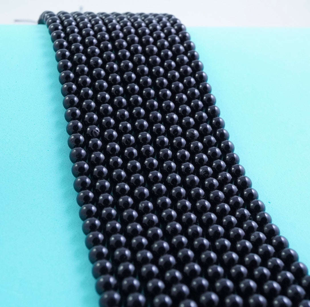 Black Tourmaline (Round)(Smooth)(3mm)(4mm)(6mm)(8mm)(10mm)(12mm)(16"Strand)