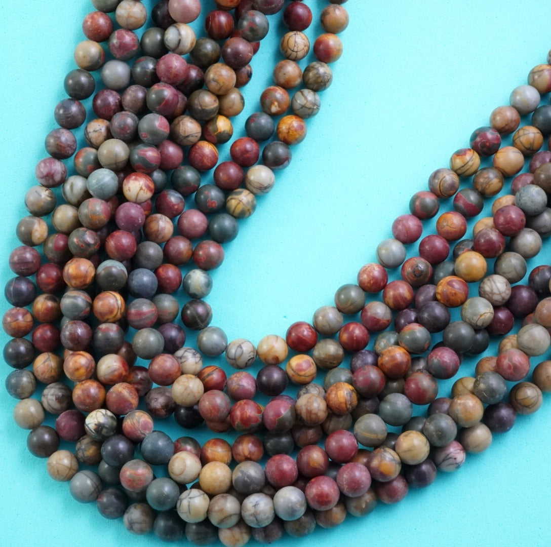 Red Creek Jasper (Round)(Smooth)(4mm)(6mm)(8mm)(10mm)(12mm)(16"Strand)