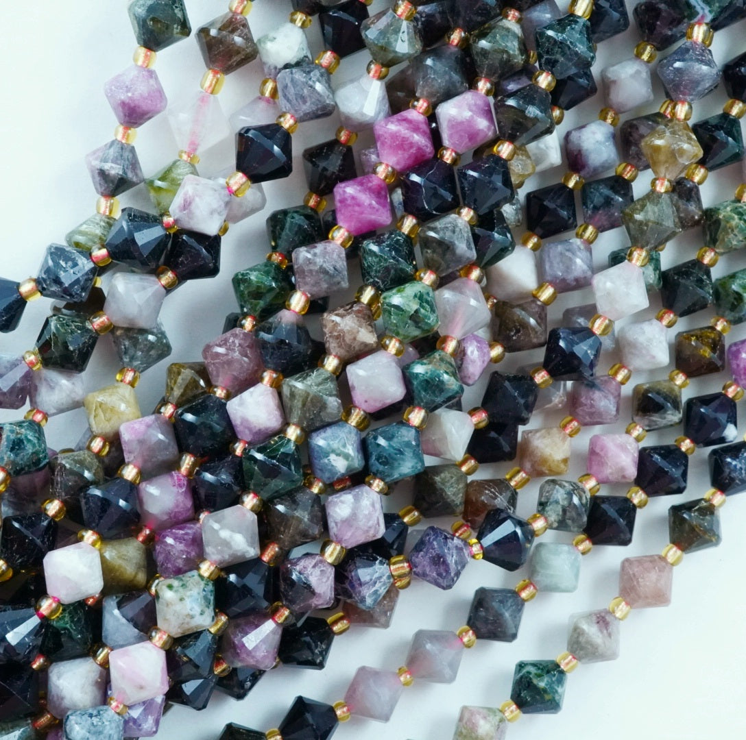 Watermelon Tourmaline (Bicone)(Faceted)(8mm)(16"Strand)