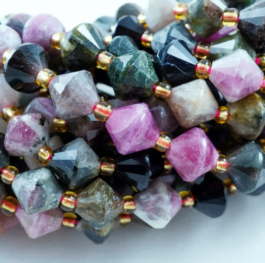 Watermelon Tourmaline (Bicone)(Faceted)(8mm)(16"Strand)