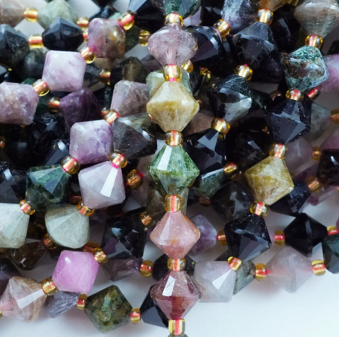 Watermelon Tourmaline (Bicone)(Faceted)(8mm)(16"Strand)