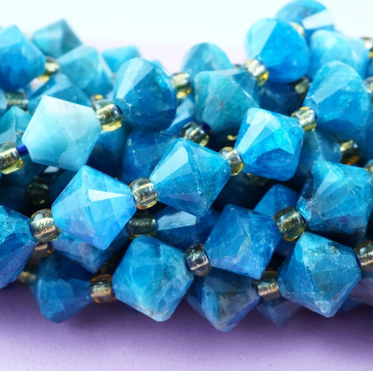 Blue Apatite (Bicone)(Faceted)(8mm)(16"Strand)