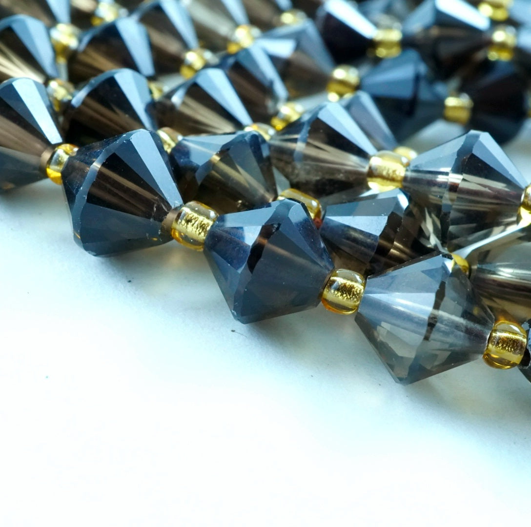 Smoky Quartz (Bicone)(Faceted)(8mm)(16"Strand)