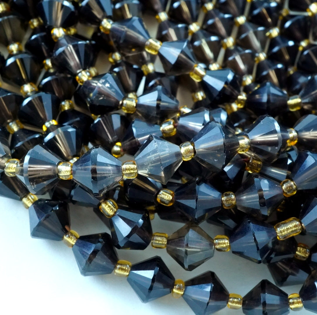 Smoky Quartz (Bicone)(Faceted)(8mm)(16"Strand)