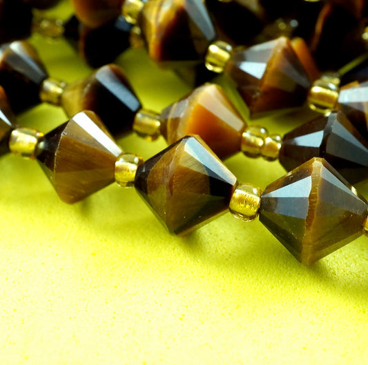 Tiger Eye (Bicone)(Faceted)(8mm)(16"Strand)