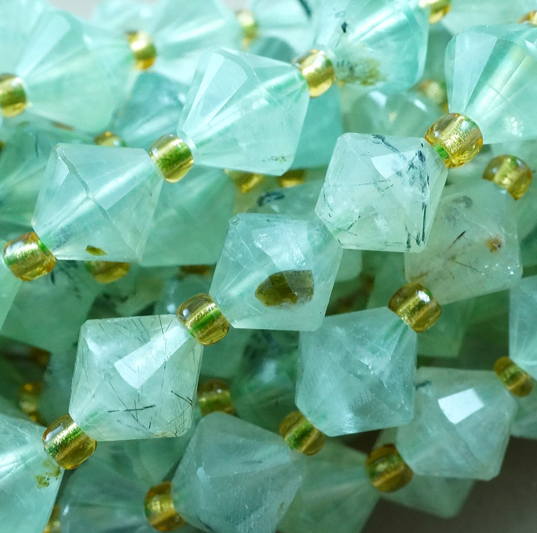 Prehnite (Bicone)(Faceted)(8mm)(16"Strand)