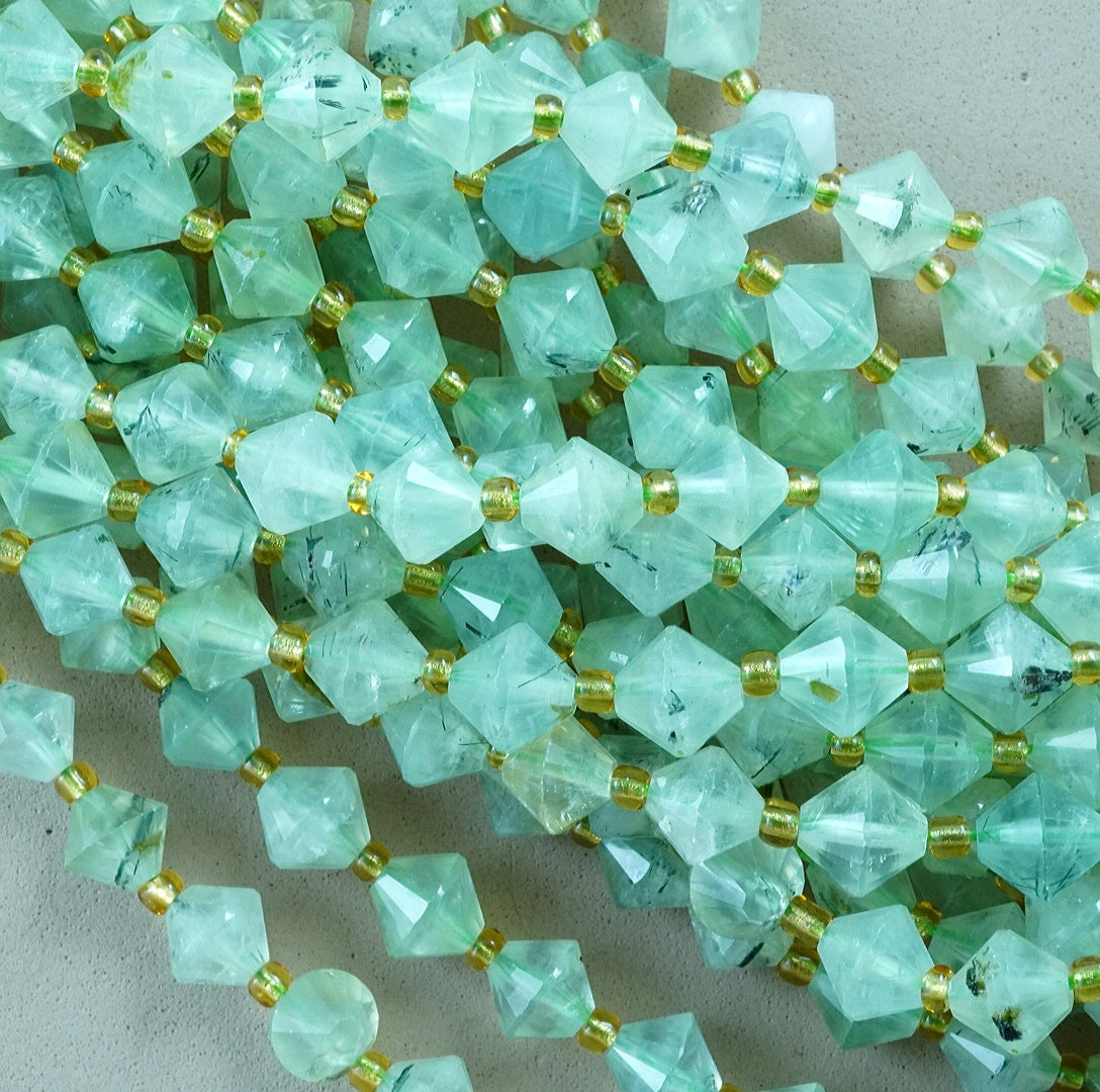 Prehnite (Bicone)(Faceted)(8mm)(16"Strand)