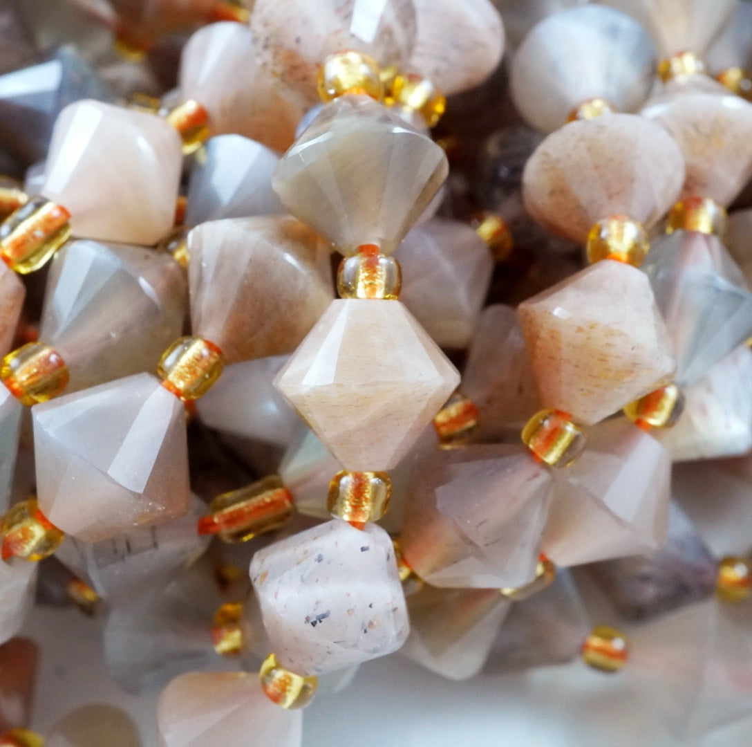 Peach Moonstone (Bicone)(Faceted)(8mm)(16"Strand)