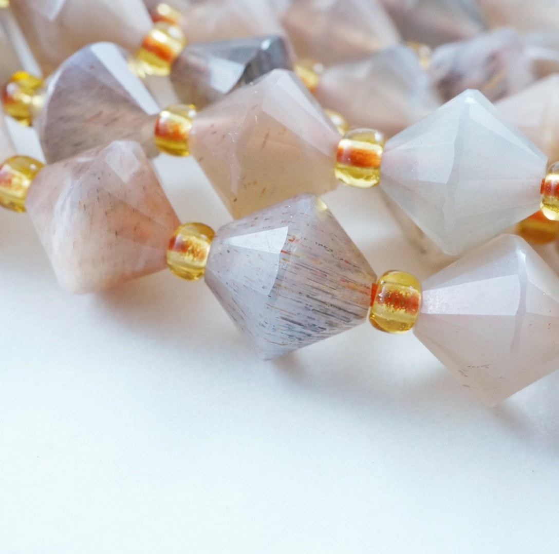 Peach Moonstone (Bicone)(Faceted)(8mm)(16"Strand)