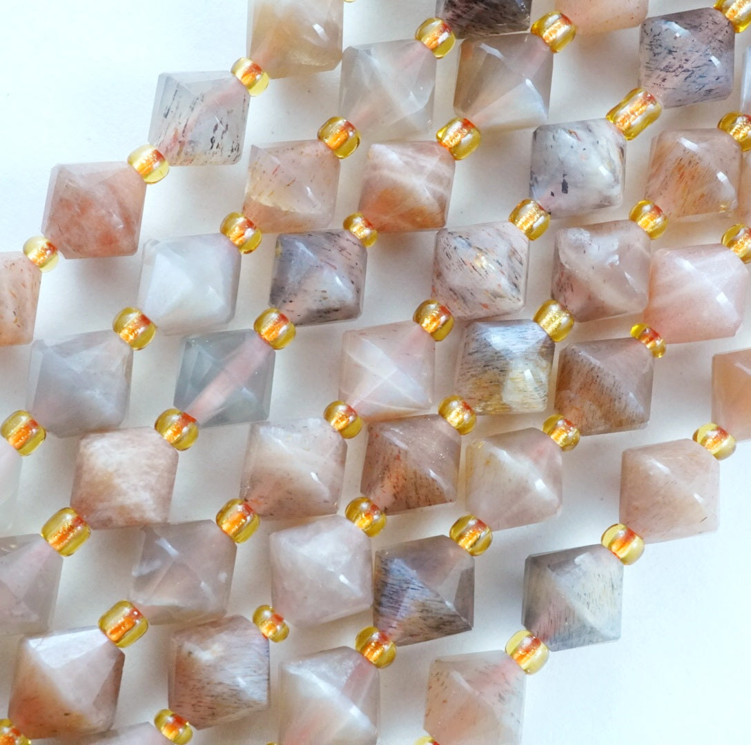 Peach Moonstone (Bicone)(Faceted)(8mm)(16"Strand)