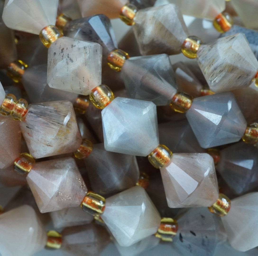 Peach Moonstone (Bicone)(Faceted)(8mm)(16"Strand)