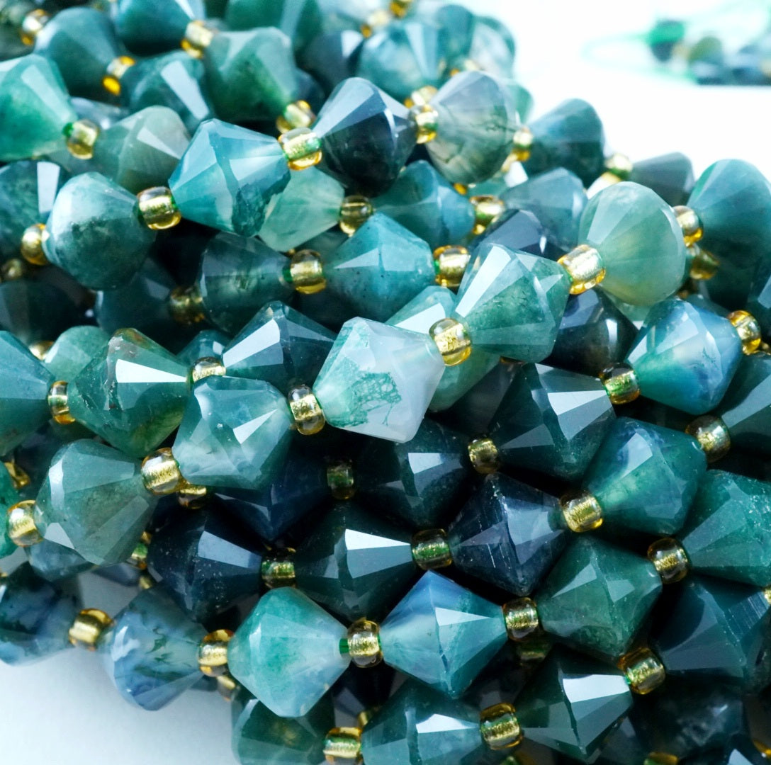 Moss Agate (Bicone)(Faceted)(8mm)(16"Strand)