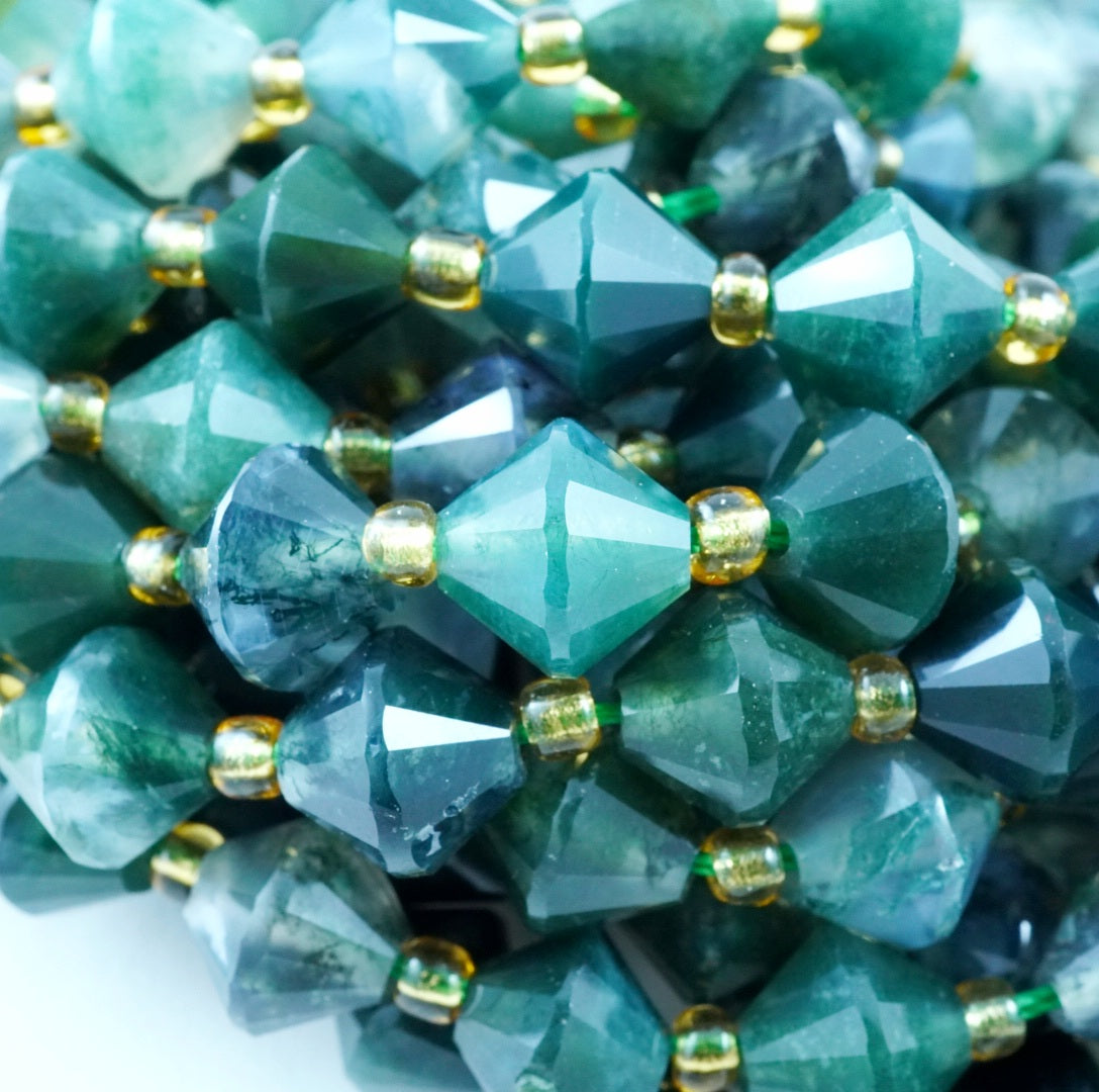 Moss Agate (Bicone)(Faceted)(8mm)(16"Strand)