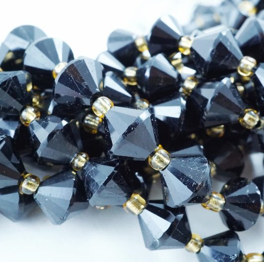 Black Tourmaline (Bicone)(Faceted)(8mm)(16"Strand)